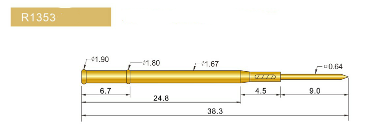 R1353-W探針套管、1.67mm測試針、總長38.3mm、彈簧針套管圖片、測試針套管圖片、頂針套管圖片、探針套管圖片