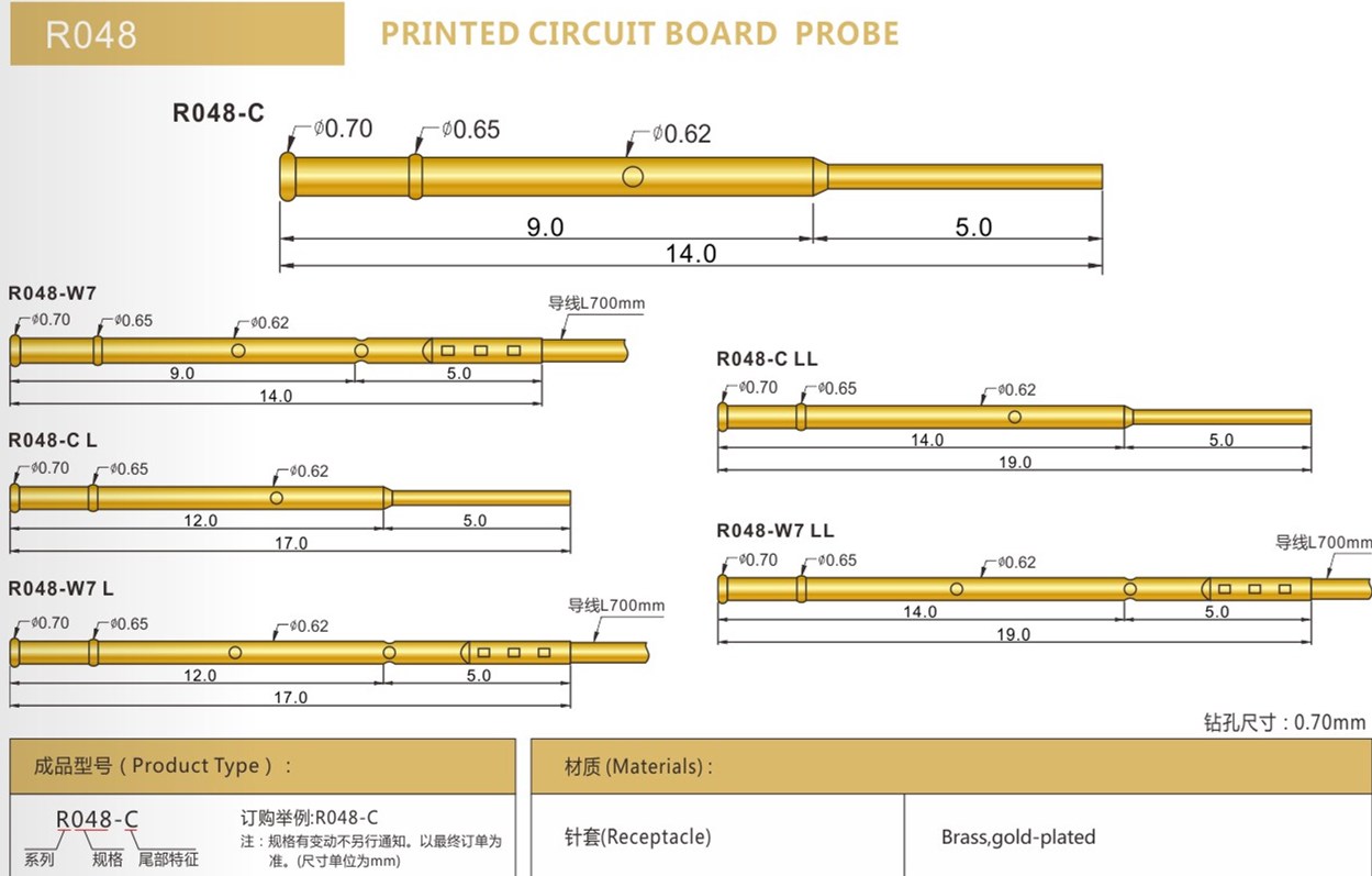 R048探針規格參數，華榮華探針廠家